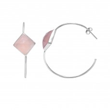 Rose Chalcedony 12x12mm Square 925 Silver hoop earrings 7.78 gms